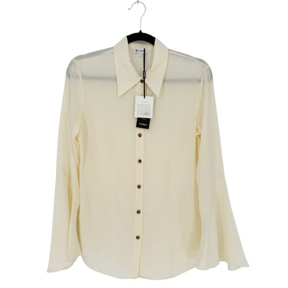 Elegant Cream Button Down Shirt for Women - Picture 4 of 10